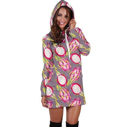 Dragonfruit Pattern Print Design DF03 Women Hoodie Dress