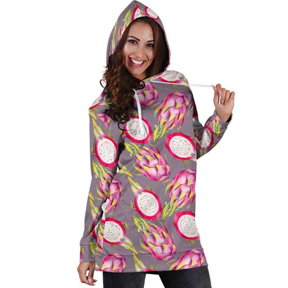 Dragonfruit Pattern Print Design DF03 Women Hoodie Dress