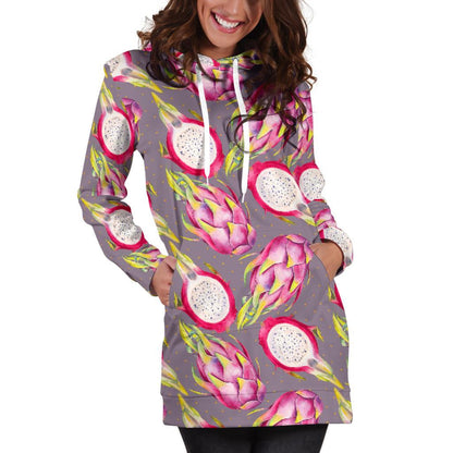 Dragonfruit Pattern Print Design DF03 Women Hoodie Dress