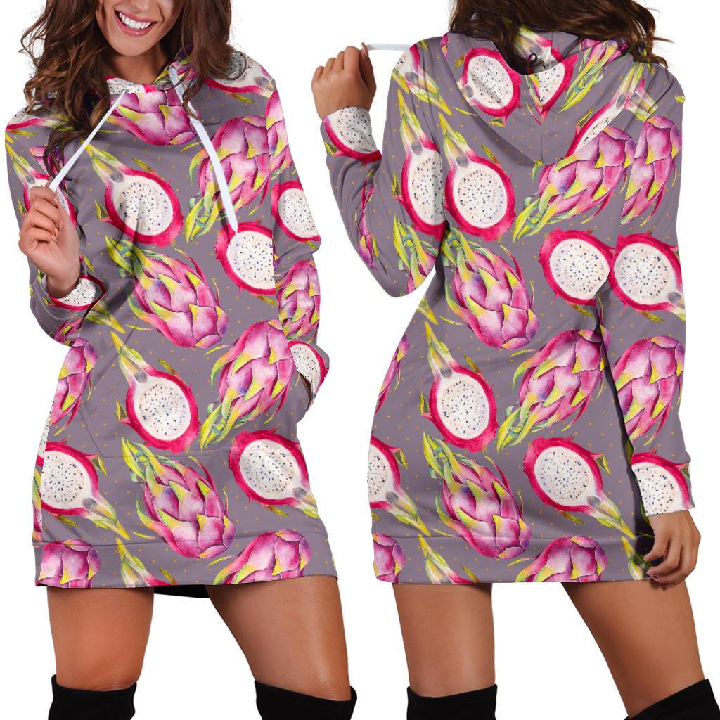 Dragonfruit Pattern Print Design DF03 Women Hoodie Dress