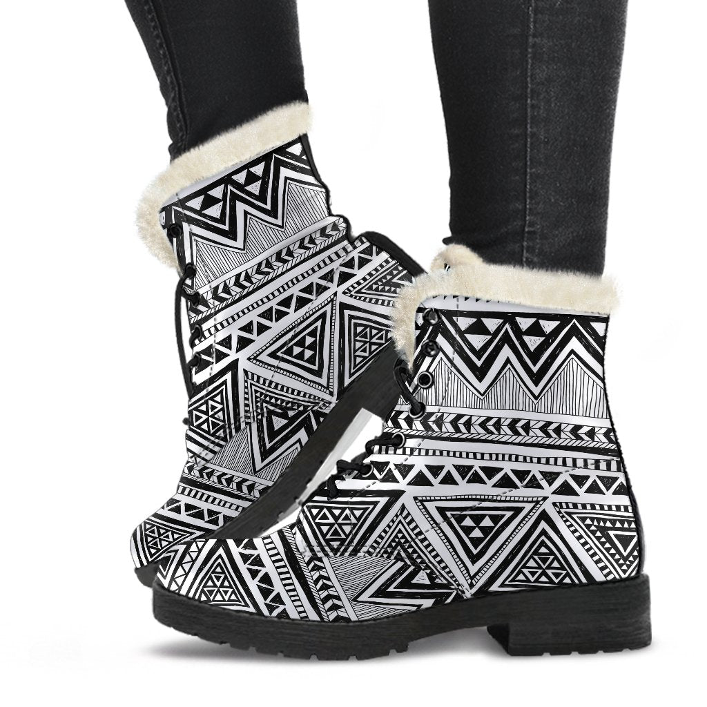 Draw Tribal Aztec Faux Fur Leather Boots