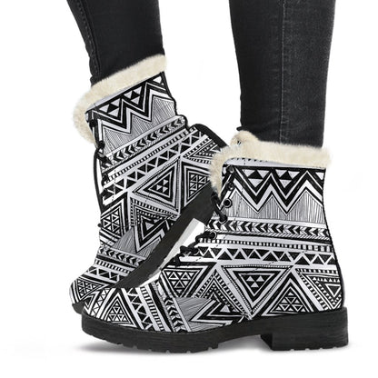 Draw Tribal Aztec Faux Fur Leather Boots