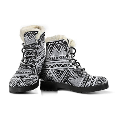 Draw Tribal Aztec Faux Fur Leather Boots