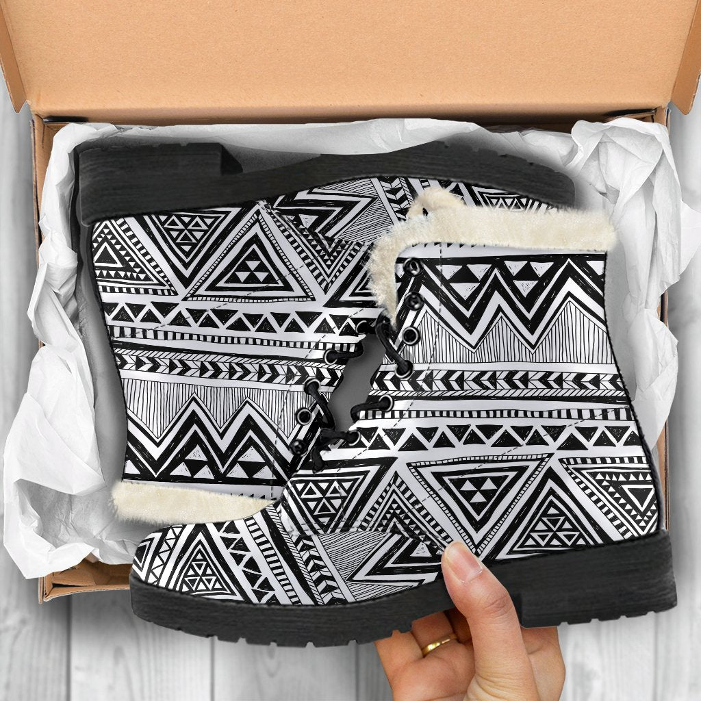 Draw Tribal Aztec Faux Fur Leather Boots