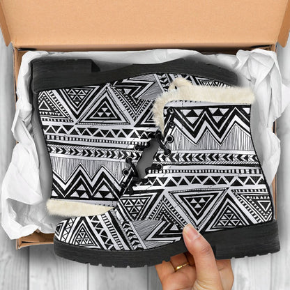 Draw Tribal Aztec Faux Fur Leather Boots