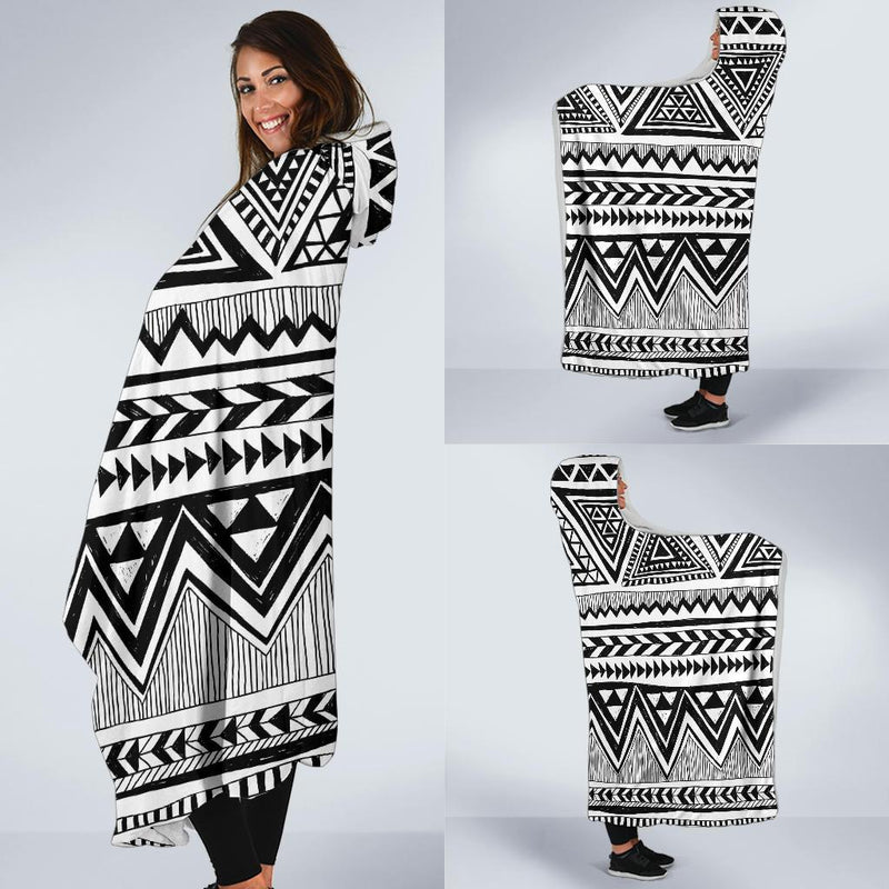 Draw Tribal Aztec Hooded Blanket-JORJUNE.COM