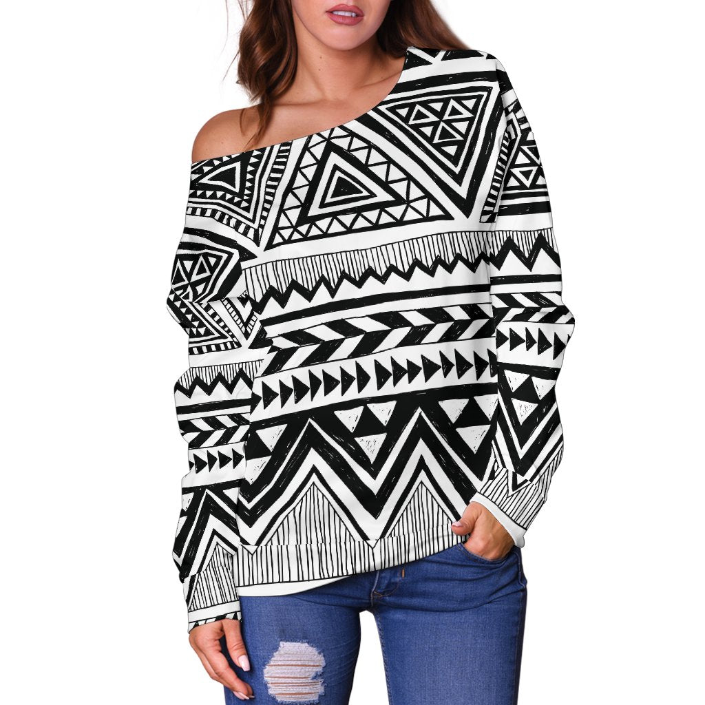 Draw Tribal Aztec Off Shoulder Sweatshirt