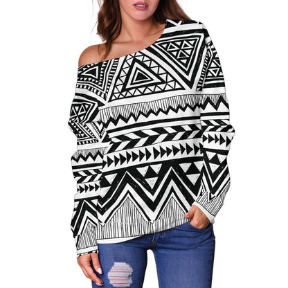Draw Tribal Aztec Off Shoulder Sweatshirt