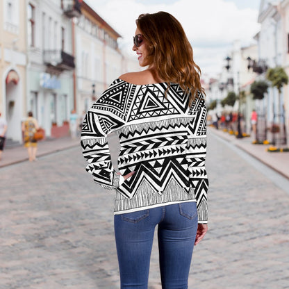 Draw Tribal Aztec Off Shoulder Sweatshirt