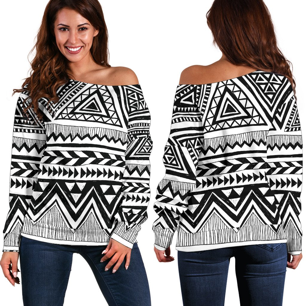 Draw Tribal Aztec Off Shoulder Sweatshirt
