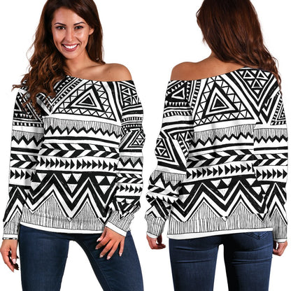 Draw Tribal Aztec Off Shoulder Sweatshirt