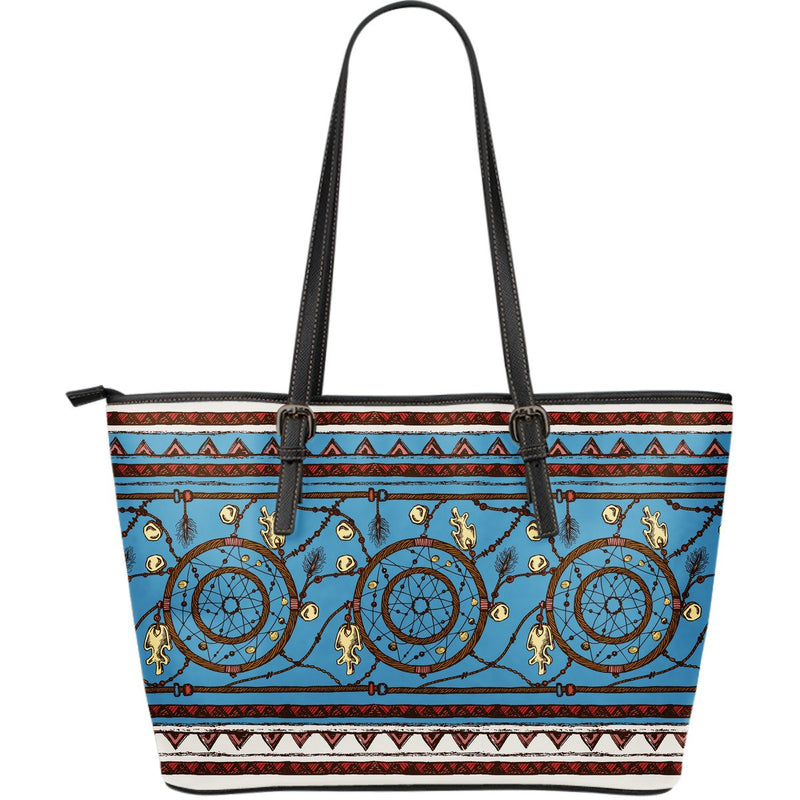 Dream catcher aztec Large Leather Tote Bag