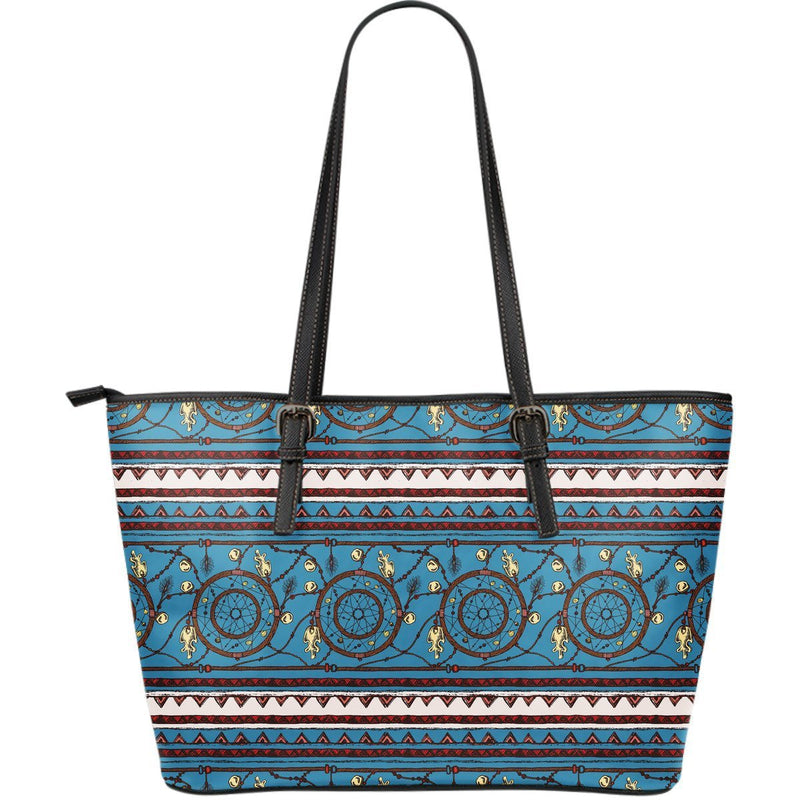 Dream catcher aztec Large Leather Tote Bag