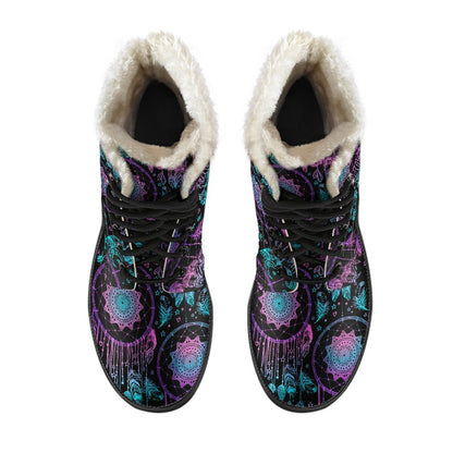 Dream Catcher Boho Mandala Faux Fur Leather Boots