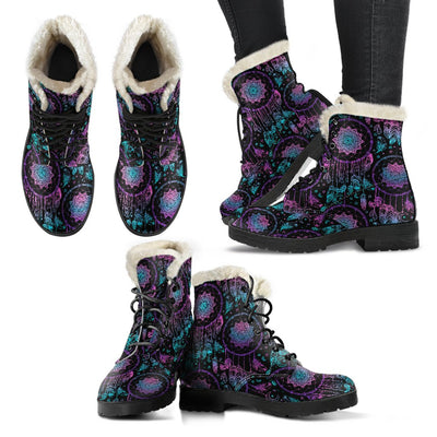 Dream Catcher Boho Mandala Faux Fur Leather Boots