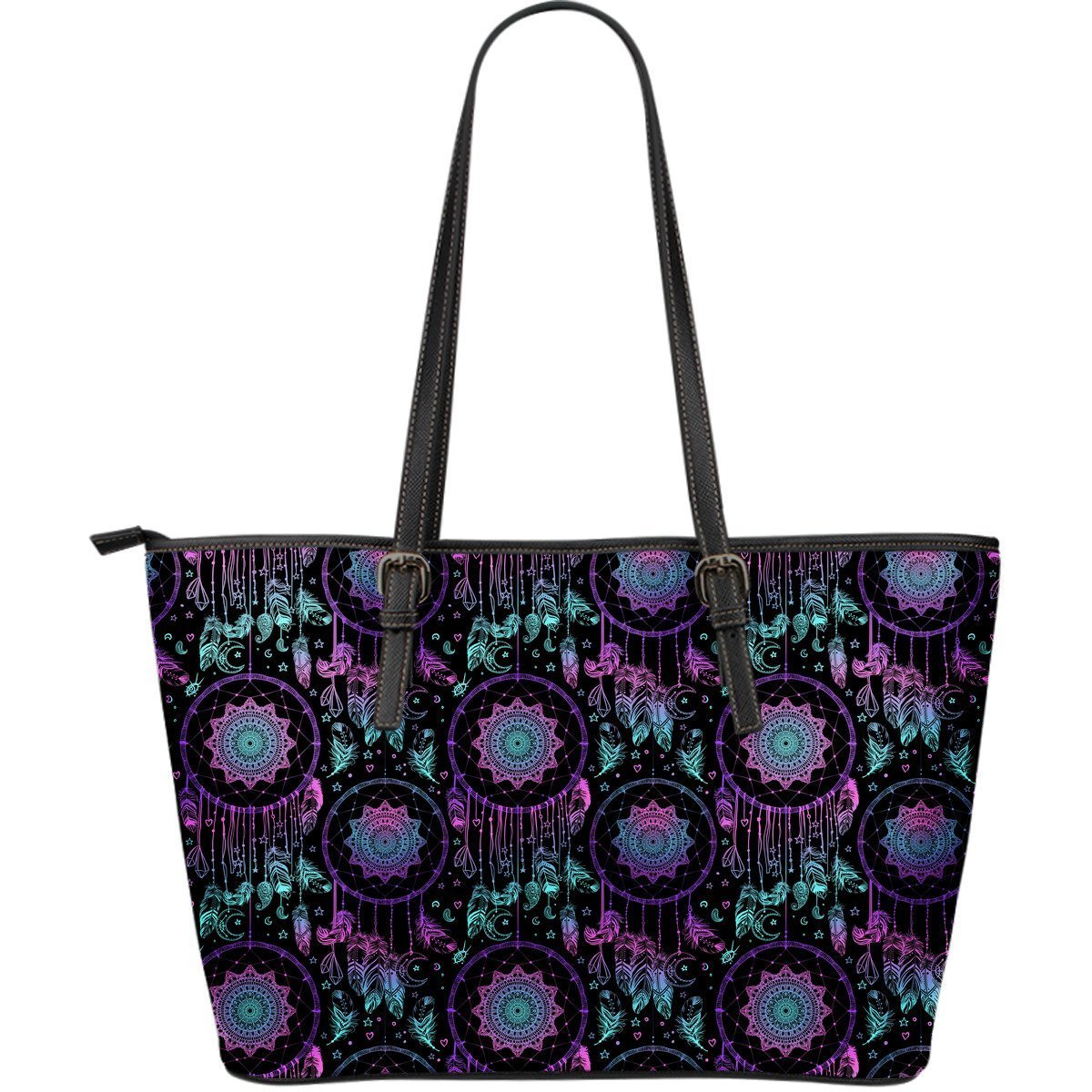 Dream catcher boho mandala Large Leather Tote Bag