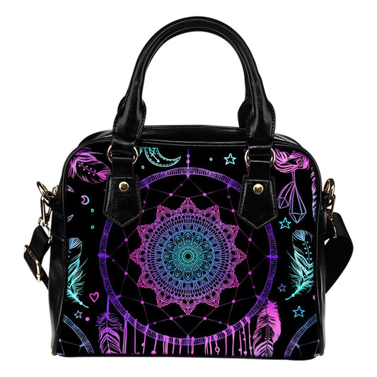 Dream catcher boho mandala Leather Shoulder Handbag
