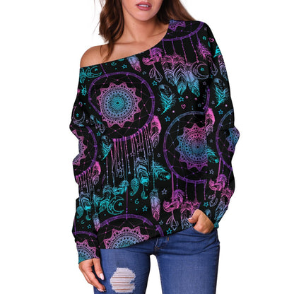 Dream Catcher Boho Mandala Off Shoulder Sweatshirt