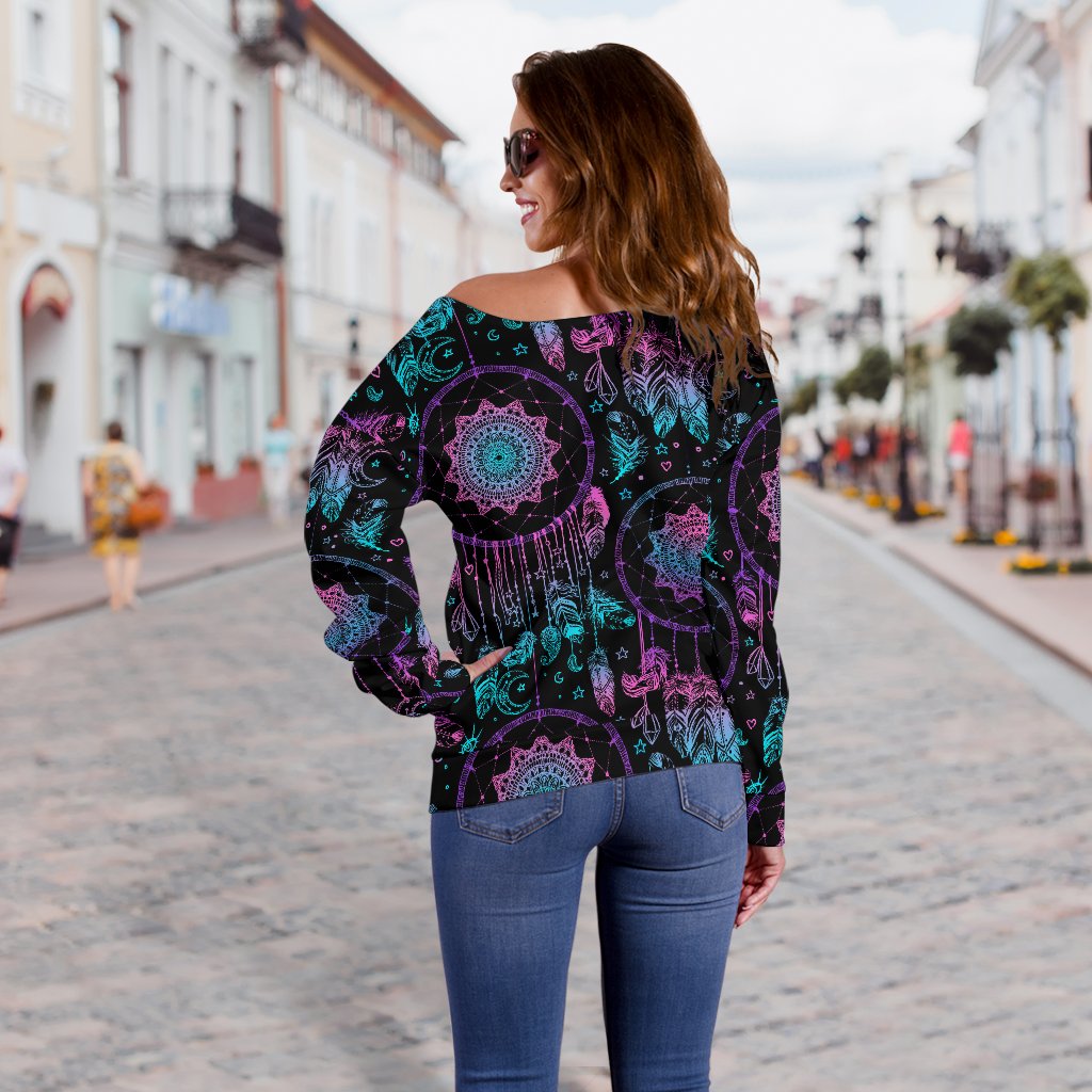 Dream Catcher Boho Mandala Off Shoulder Sweatshirt