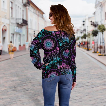 Dream Catcher Boho Mandala Off Shoulder Sweatshirt
