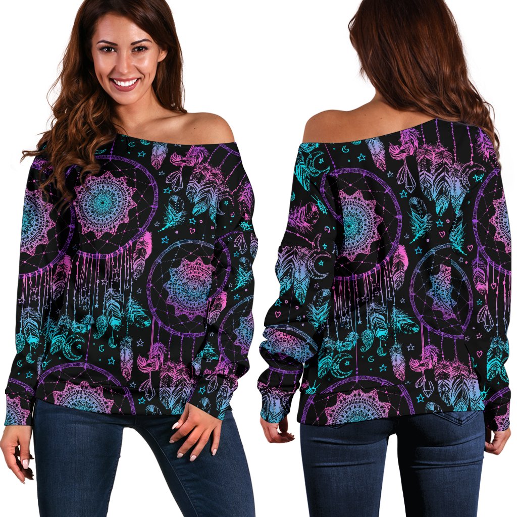 Dream Catcher Boho Mandala Off Shoulder Sweatshirt