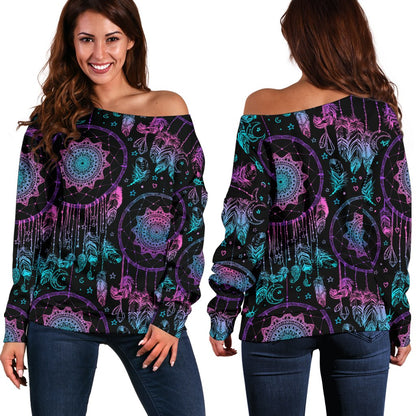 Dream Catcher Boho Mandala Off Shoulder Sweatshirt