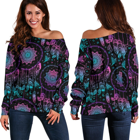 Dream Catcher Boho Mandala Off Shoulder Sweatshirt
