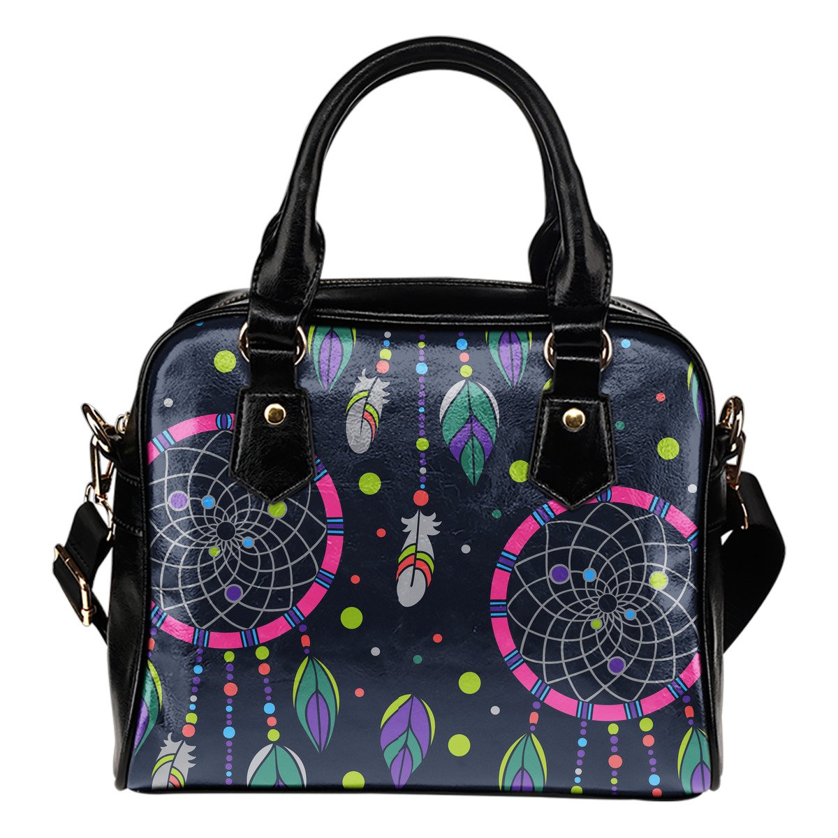 Dream catcher color dot Leather Shoulder Handbag