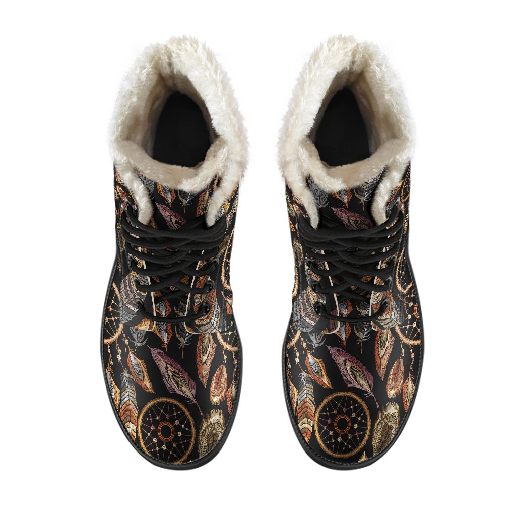 Dream Catcher Embroidered Style Faux Fur Leather Boots