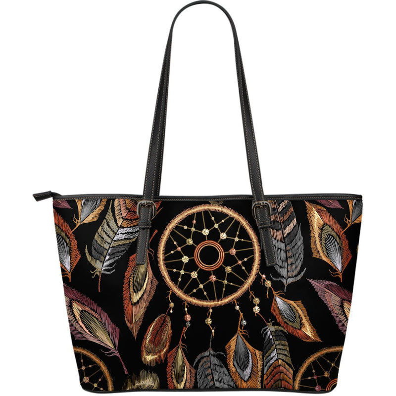 Dream catcher embroidered style Large Leather Tote Bag