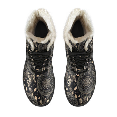 Dream Catcher Mandala Boho Moon Faux Fur Leather Boots