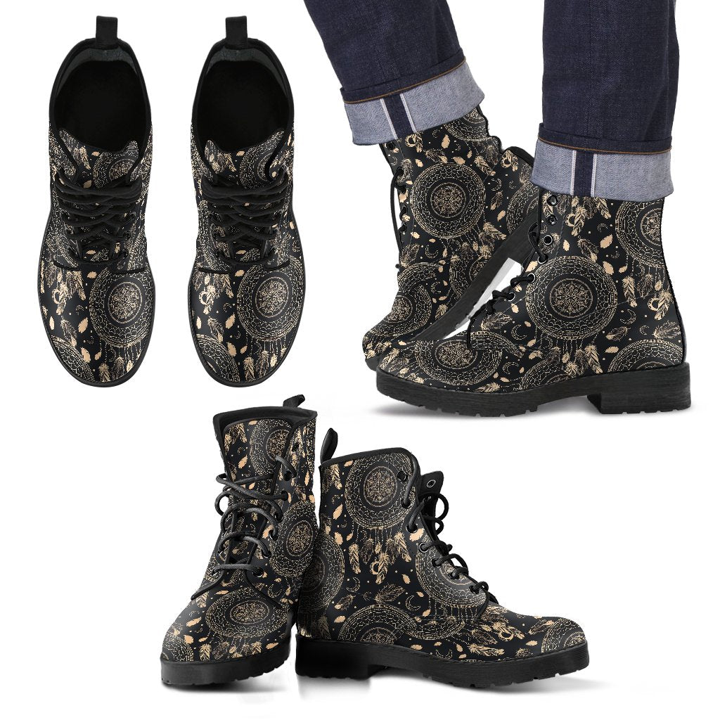 Dream Catcher Mandala Boho Moon Men Leather Boots