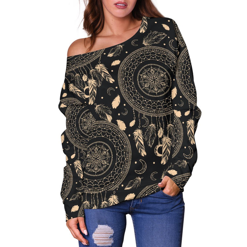 Dream Catcher Mandala Boho Moon Off Shoulder Sweatshirt