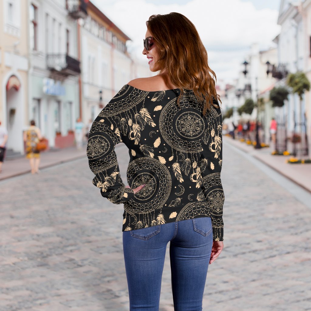 Dream Catcher Mandala Boho Moon Off Shoulder Sweatshirt