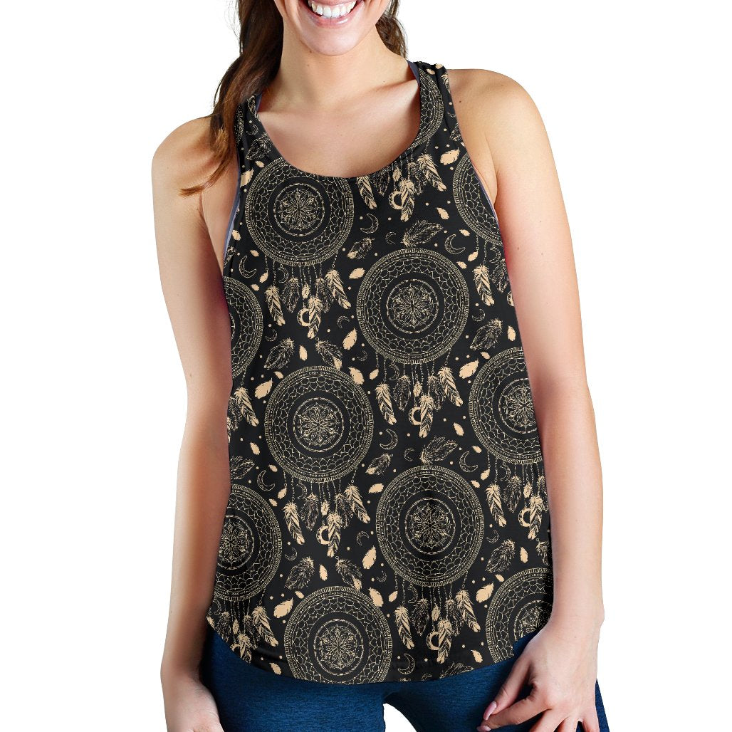 Dream Catcher Mandala Boho Moon Women Racerback Tank Top