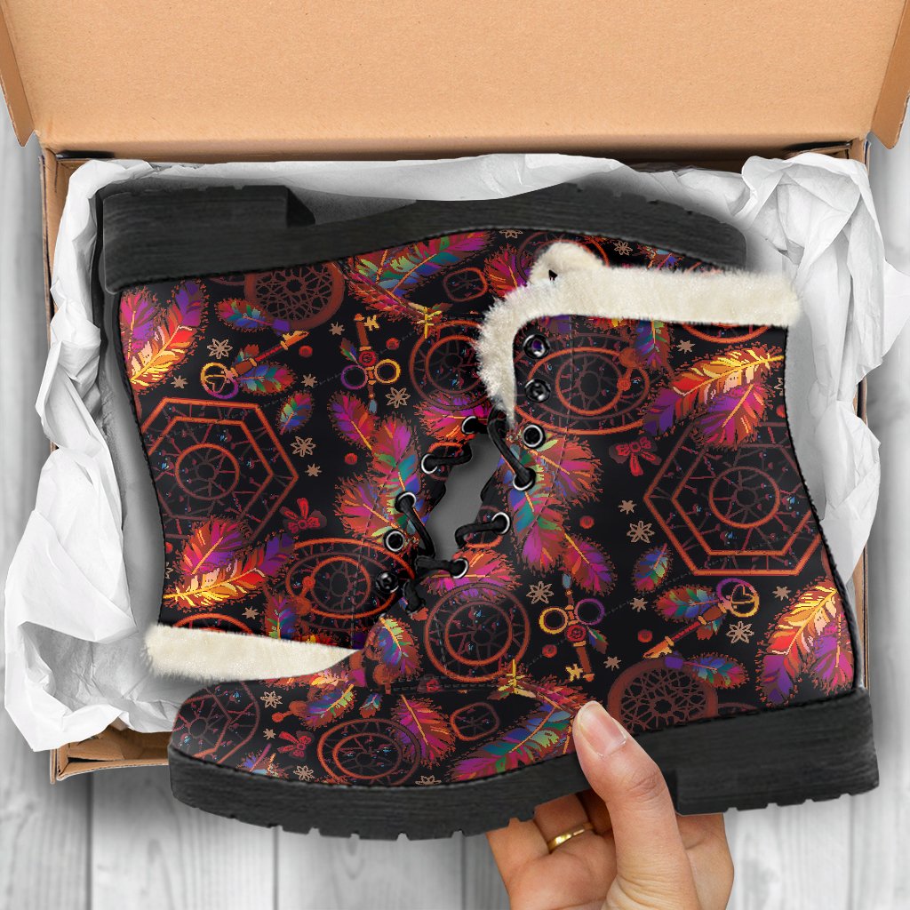 Dream Catcher Native American Faux Fur Leather Boots