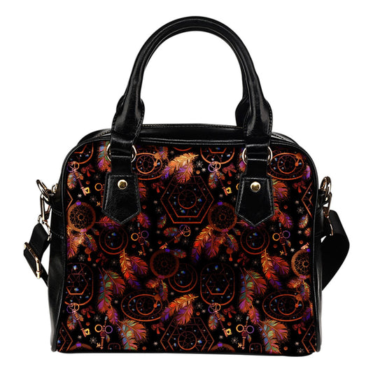 Dream catcher native american Leather Shoulder Handbag