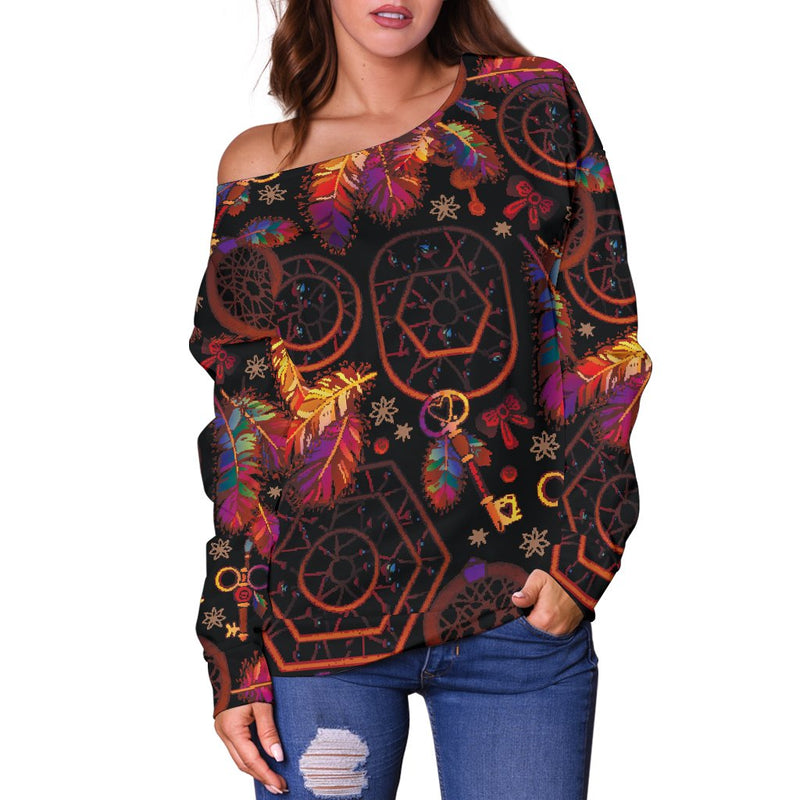 Dream Catcher Native American Off Shoulder Sweatshirt