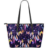 Dream catcher neon Large Leather Tote Bag