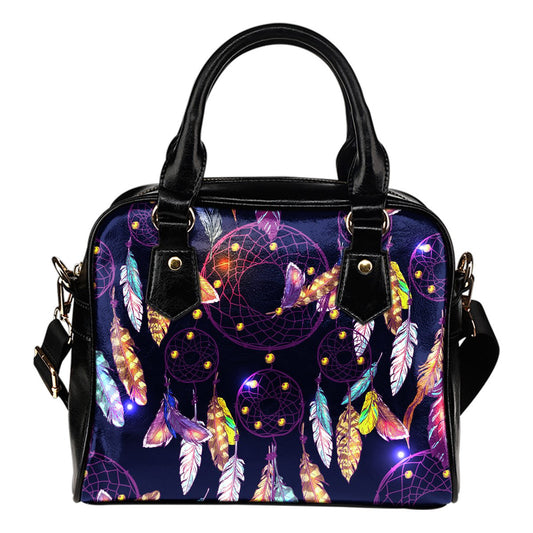Dream catcher neon Leather Shoulder Handbag