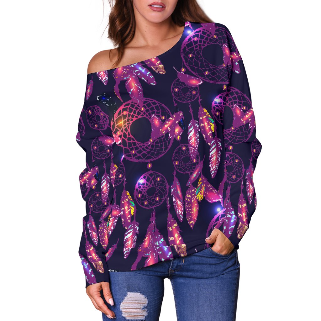 Dream Catcher Neon Off Shoulder Sweatshirt