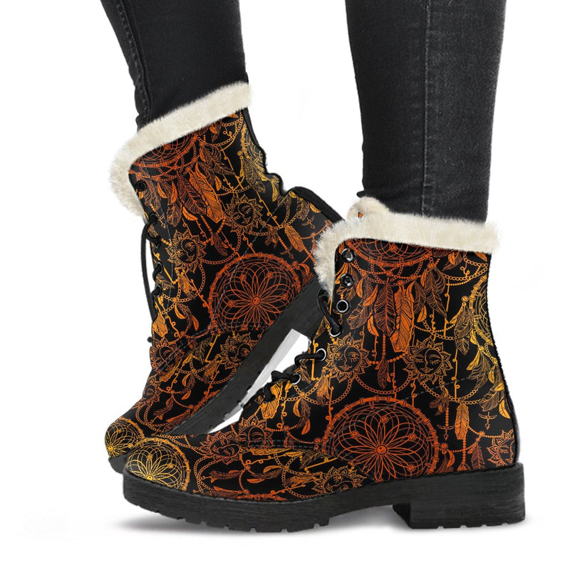 Dream Catcher Sun and Moon Faux Fur Leather Boots