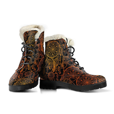 Dream Catcher Sun and Moon Faux Fur Leather Boots