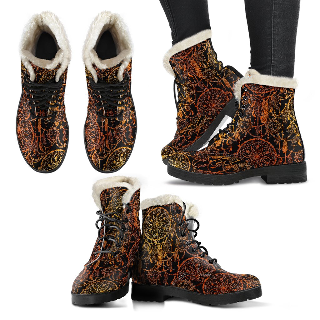 Dream Catcher Sun and Moon Faux Fur Leather Boots