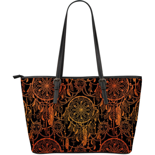 Dream catcher Sun and Moon Large Leather Tote Bag