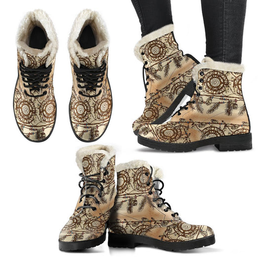 Dream Catcher Vintage Native Faux Fur Leather Boots