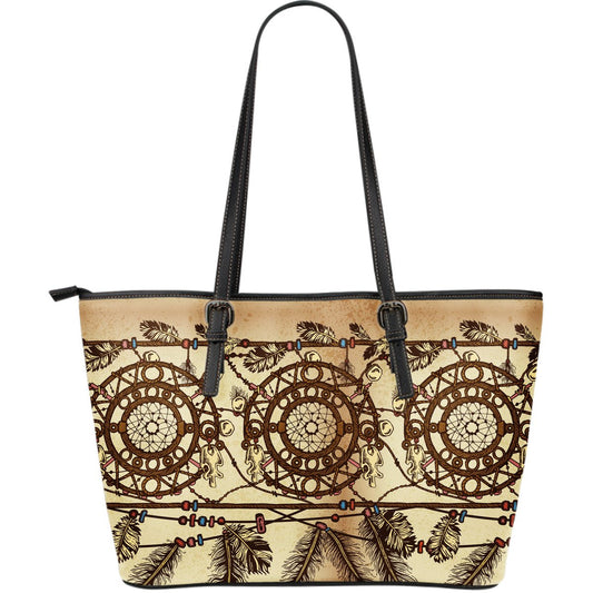 Dream catcher vintage native Large Leather Tote Bag