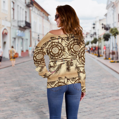 Dream Catcher Vintage Native Off Shoulder Sweatshirt