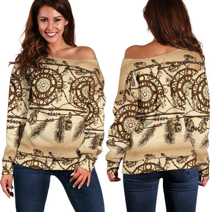 Dream Catcher Vintage Native Off Shoulder Sweatshirt