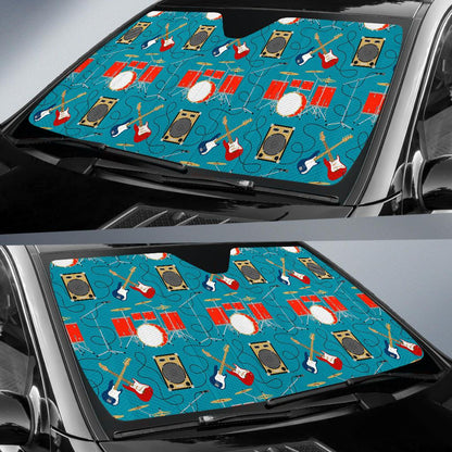 Drum Set Guitar Pattern Print Design 02 Car Sun Shade-JORJUNE.COM